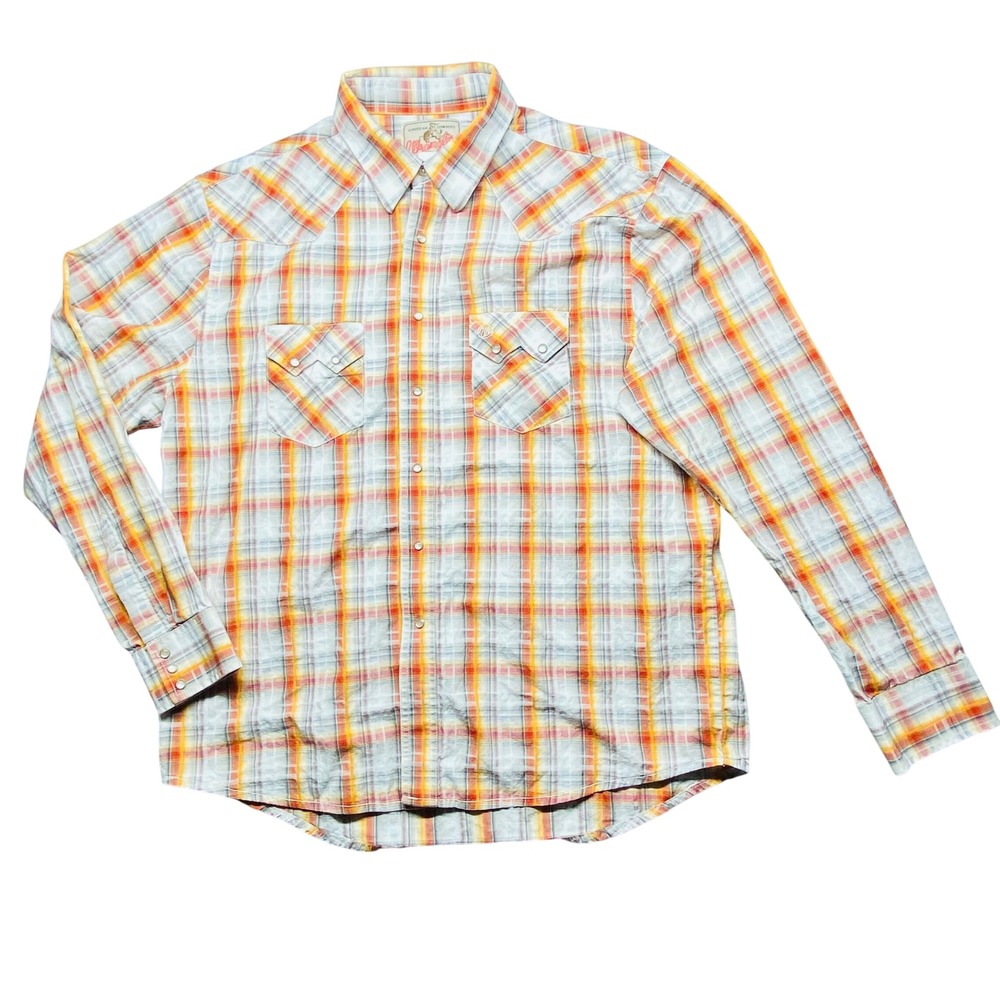 Wrangler Western Plaid Pearl Snap Front‎ Long Sleeve Shirt XL/XG/TG Irregular
